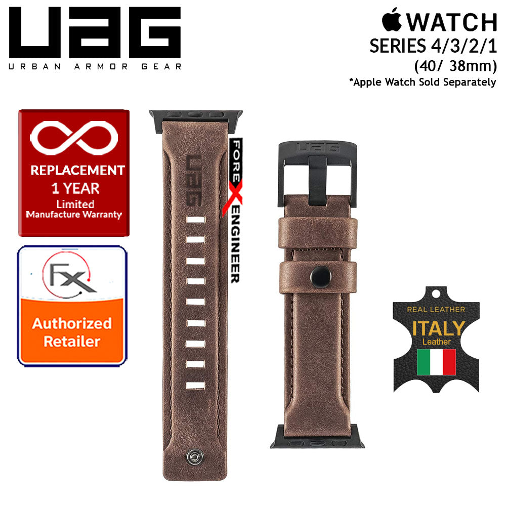 UAG Leather Strap for Apple Watch Series 7 - SE - 6 - 5 - 4 - 3 - 2 - 1 ( 41mm - 40mm - 38mm ) - Made with Italian Leather - Brown