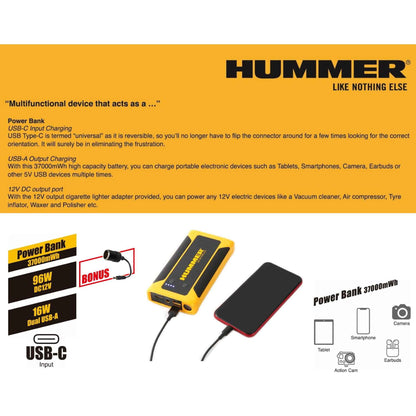Hummer HX 10000mAh Powerbank Jump Starter with Wireless Charger & Work Light (USB-A to USB-C)