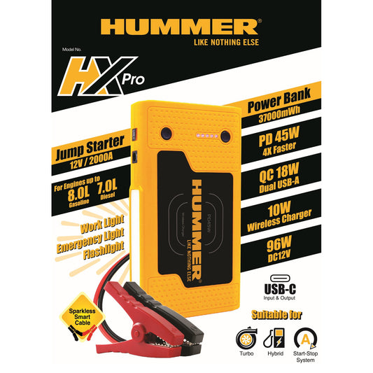 Hummer HX Pro 10000mAh Powerbank Jump Starter PD45W USB-C Wireless Charger & Work Light