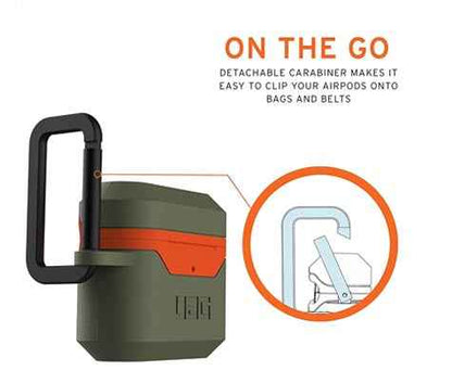UAG Hardcase Case V2 for Airpods Gen 2 and 1 - Olive Drab - Orange