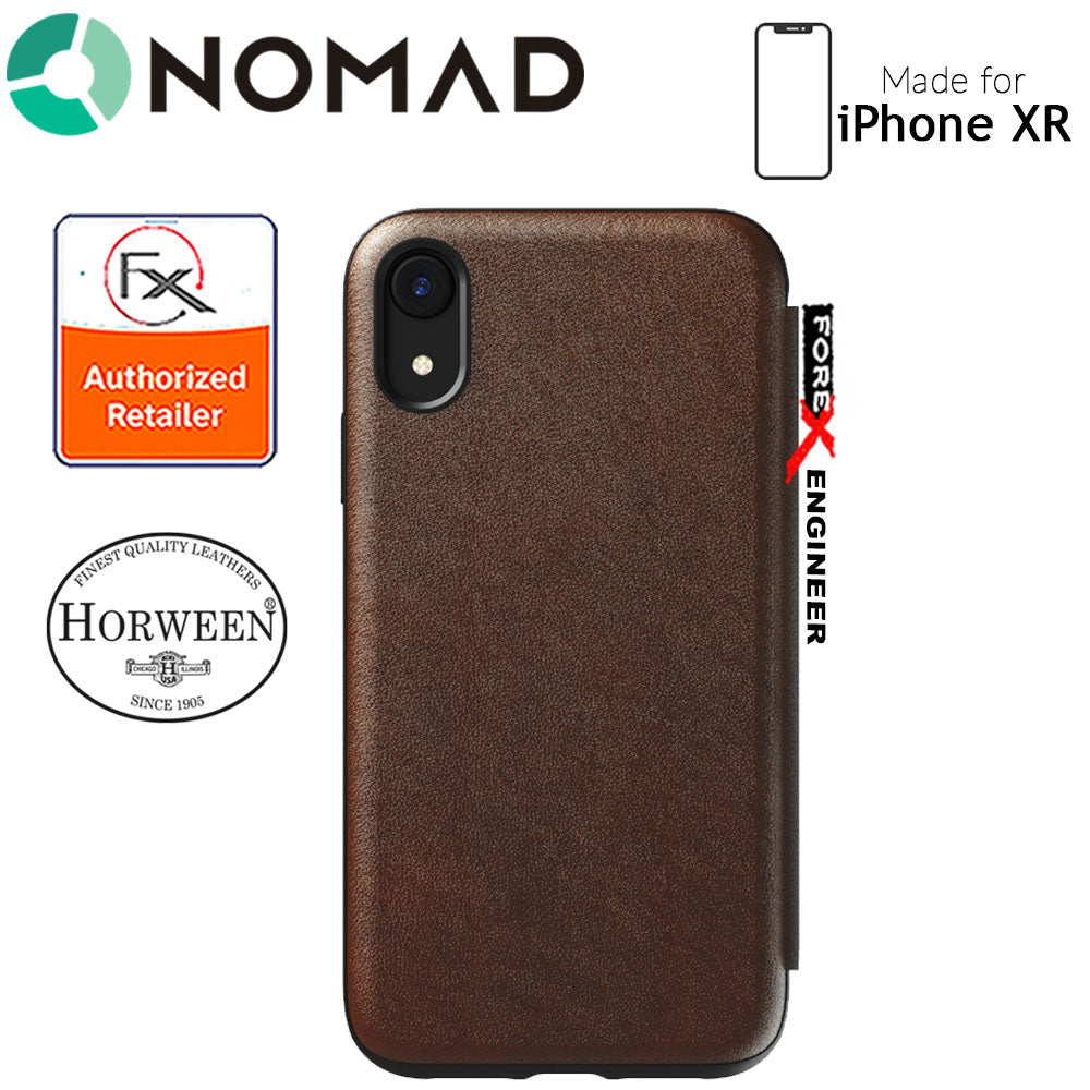 Nomad Rugged Folio Case-iPhone XR - Genuine Horween leather from the USA - Rustic Brown