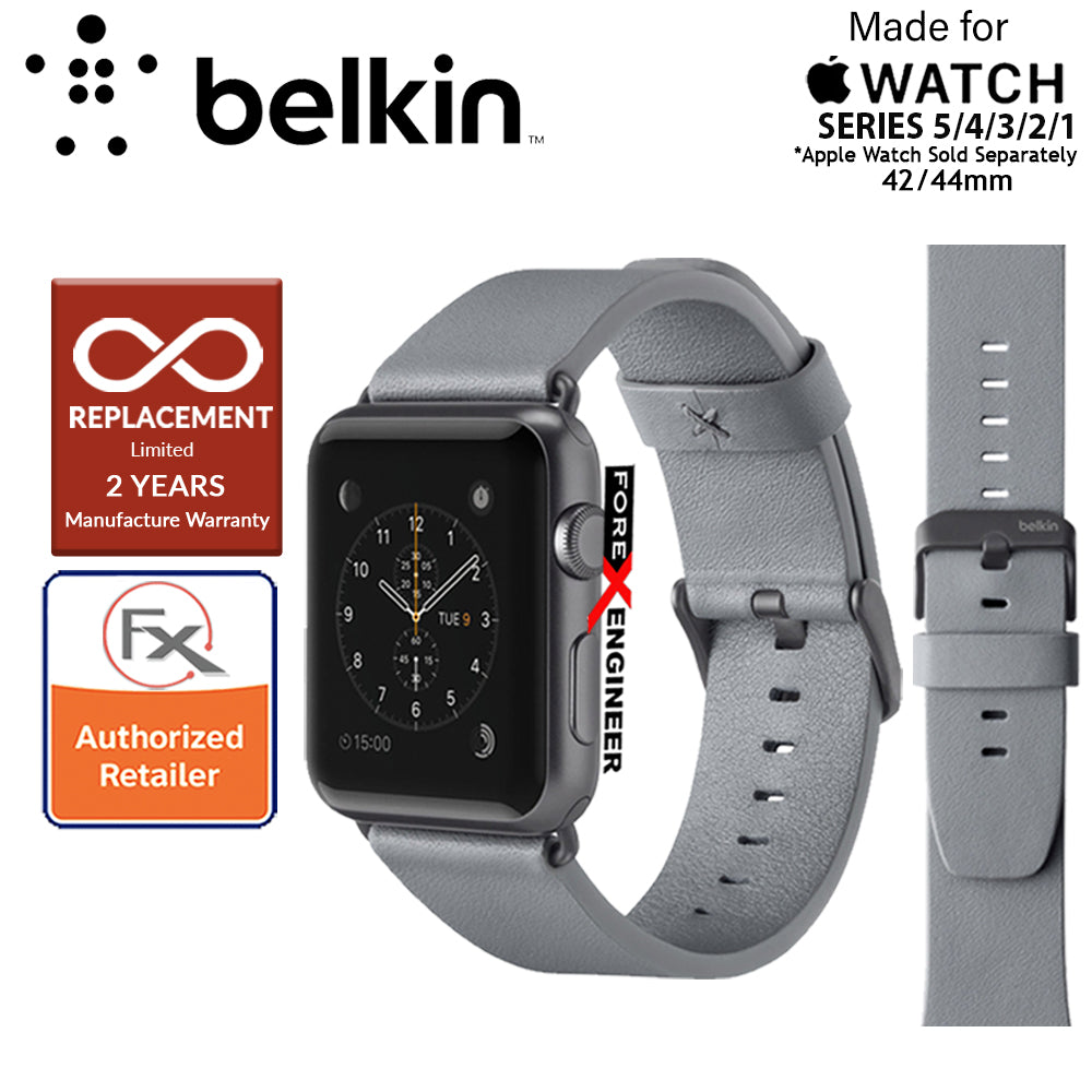 Belkin Classic Leather Band for Apple Watch Series 7 - SE - 6 - 5 - 4 - 3 - 2 - 1 ( 45mm - 42mm - 44mm ) - Gray ( Barcode : 745883723751 )