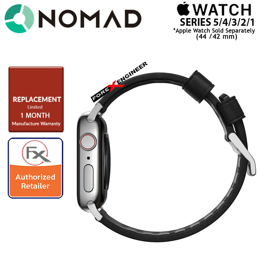 Nomad Active Strap Waterproof Black Leather for Apple Watch Series 7 - SE - 6 - 5 - 4 - 3 - 2 - 1 ( 45mm - 44mm - 42mm ) ( Silver Hardware ) ( Barcode : 856500018324 )