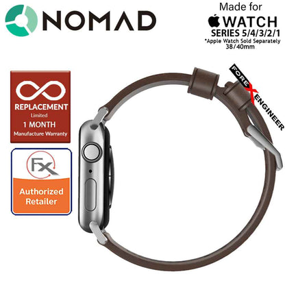 [ONLINE EXCLUSIVE] Nomad Modern Leather Strap Apple Watch Series 7 - SE - 6 - 5 - 4 - 3 - 2 - 1 ( 41mm - 40mm - 38mm ) - Rustic Brown Leather with Silver Hardware ( Barcode : 855848007489 )