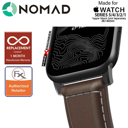Nomad Traditional Leather Strap Apple Watch Series 7 - SE - 6 - 5 - 4 - 3 - 2 - 1 ( 41mm - 40mm - 38mm ) - Rustic Brown Leather with Black Hardware ( Barcode : 855848007359 )