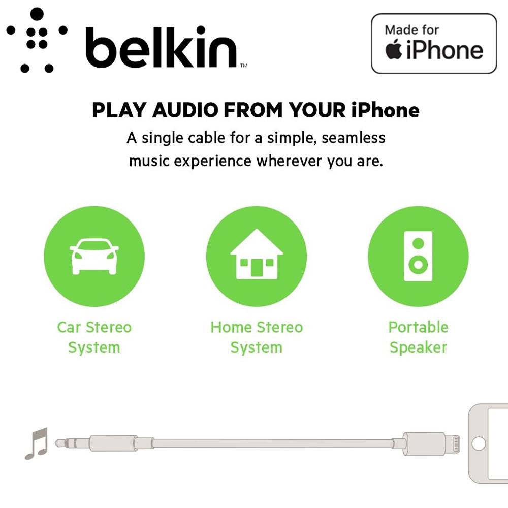 Belkin 3.5mm Audio Cable With Lightning Connector - MFi-Certified Lightning to Aux Cable for iPhone - Black