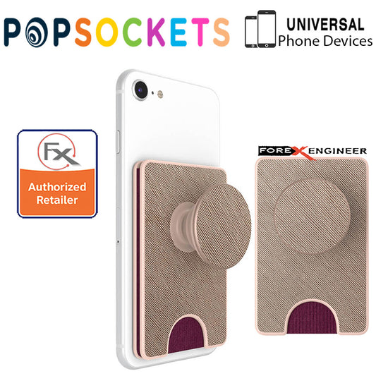 PopSockets PopWallet+ - PopWallet Plus PREMIUM - hold up to 3 credit cards or 6 business cards -  Saffiano Rose Gold Color ( Barcode : 842978158105 )