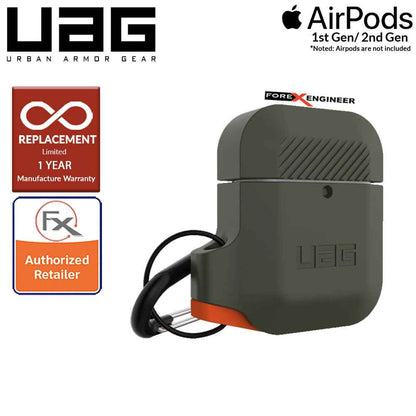 UAG AirPods Gen 1 & Gen 2 Silicone Case - Olive Drab - Orange Color