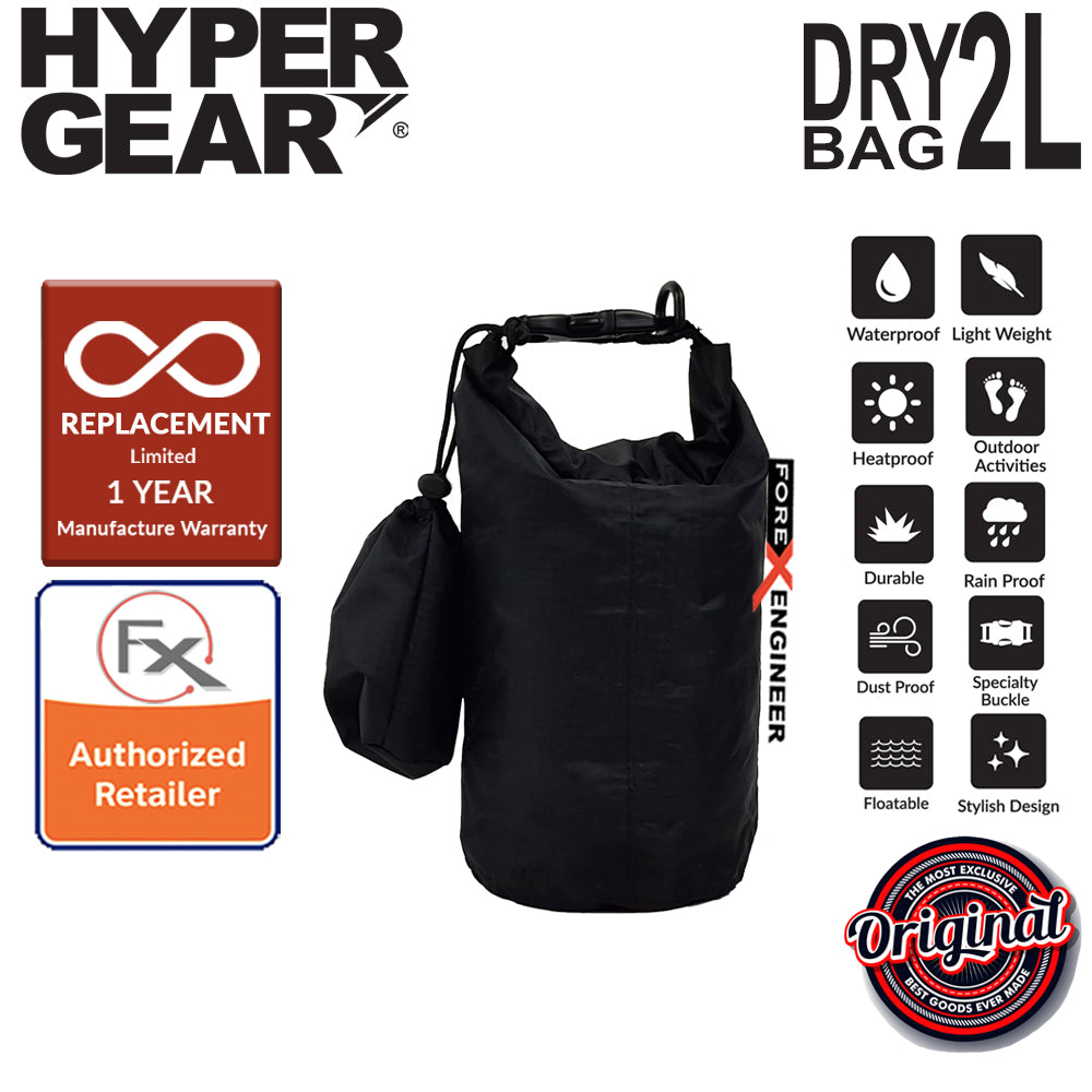 HyperGear Dry Bag Lite 2L - Waterproof IPX6 and Expandable to Full Size Dry Bag - Black