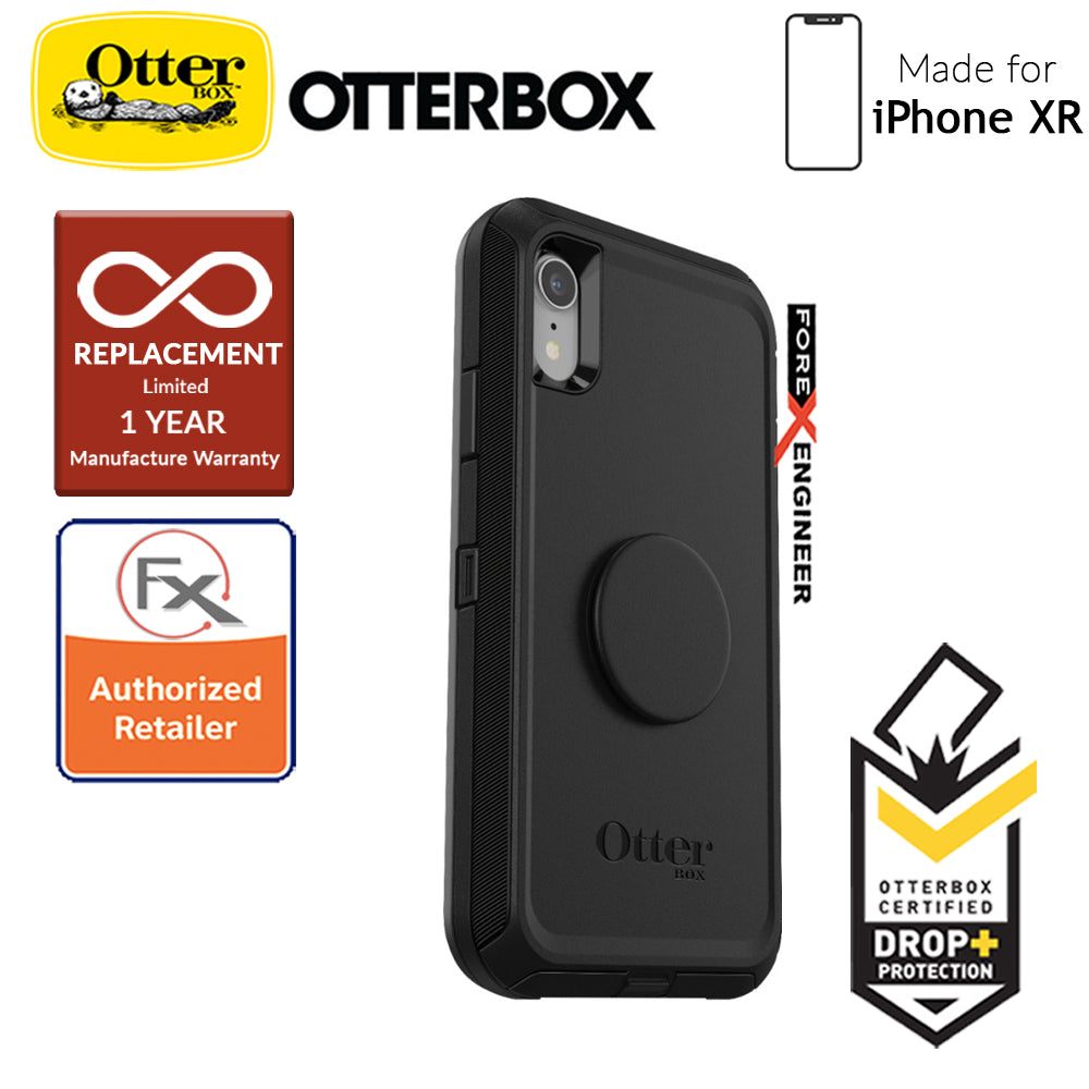 OTTER + POP Defender for iPhone XR - Rugged Protective Case with PopSockets - Black