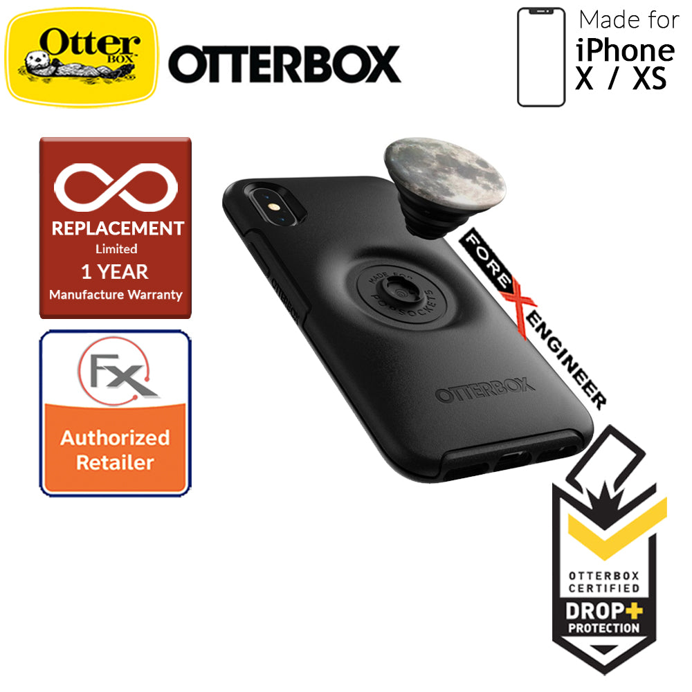 OTTER + POP Symmetry for iPhone X - Xs - Slim Protective Case with Pop Sockets - Black