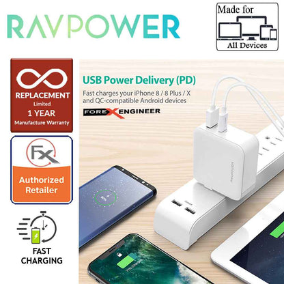 RavPower Power Delivery Desktop Charger 3 Port PD65W - 2 USB Port + 1 Type C - White - Forexengineer-malaysia