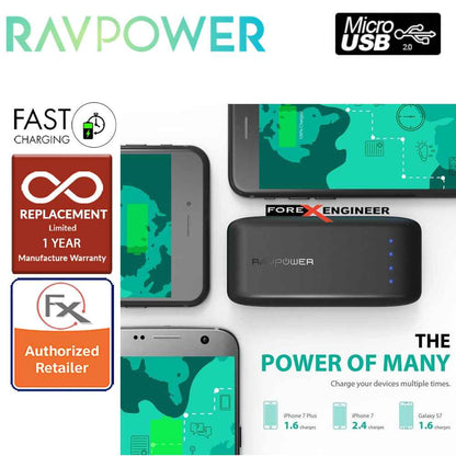 RavPower RP-PB060 Portable Charger 6700mAh - Candy bar Sized Pocket Power Bank - Black - Forexengineer-malaysia