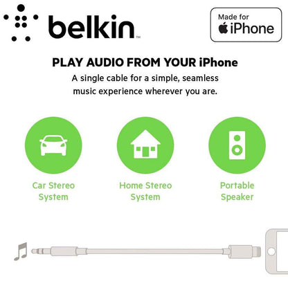 Belkin 3.5mm Audio Cable With Lightning Connector - MFi-Certified Lightning to Aux Cable for iPhone - White - Forexengineer-malaysia