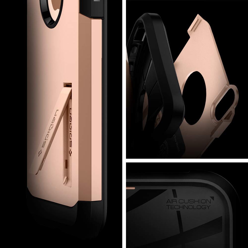 Spigen Tough Armor for iPhone X - Military Grade Protection Case with Build-in Kickstand - Blush Gold