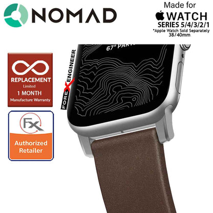 [ONLINE EXCLUSIVE] Nomad Modern Leather Strap Apple Watch Series 7 - SE - 6 - 5 - 4 - 3 - 2 - 1 ( 41mm - 40mm - 38mm ) - Rustic Brown Leather with Silver Hardware ( Barcode : 855848007489 )