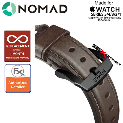 Nomad Traditional Leather Strap Apple Watch Series 7 - SE - 6 - 5 - 4 - 3 - 2 - 1 ( 41mm - 40mm - 38mm ) - Rustic Brown Leather with Black Hardware ( Barcode : 855848007359 )