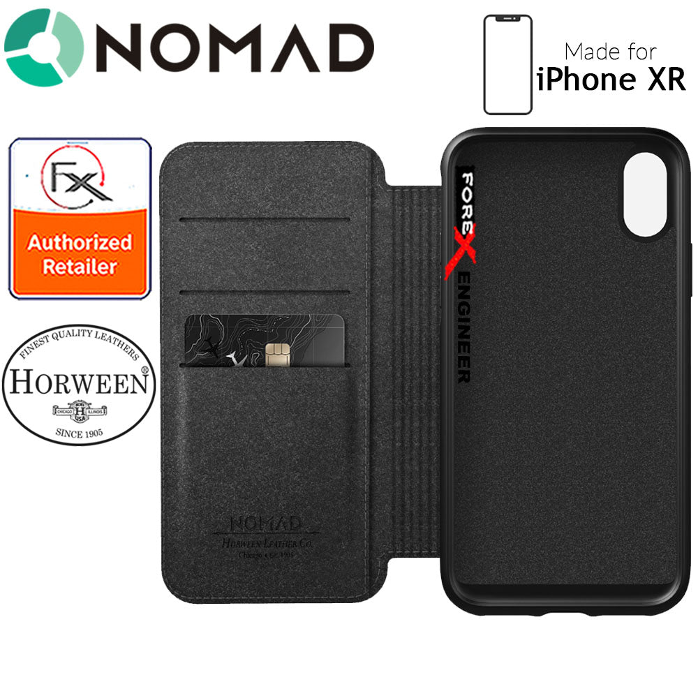 Nomad Rugged Folio Case-iPhone XR - Genuine Horween leather from the USA - Black