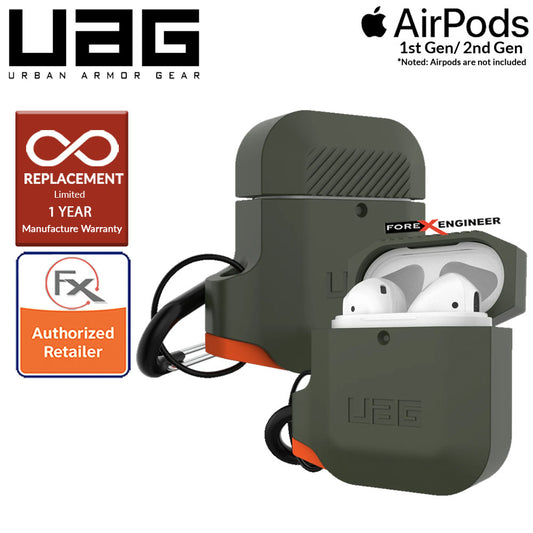 UAG AirPods Gen 1 & Gen 2 Silicone Case - Olive Drab - Orange Color