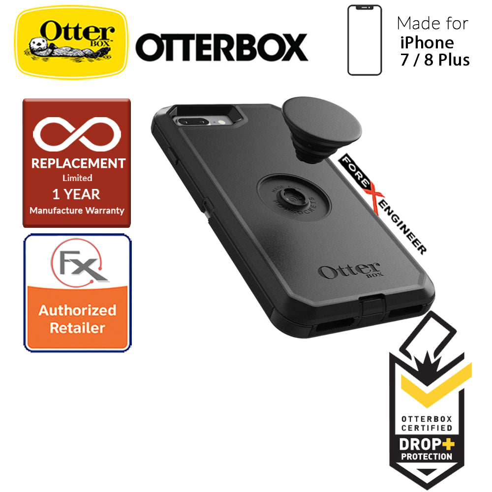 OTTER + POP Defender for iPhone 7 Plus - 8 Plus - Rugged Protective Case with PopSockets - Black