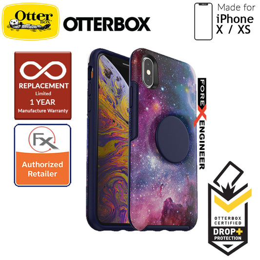 OTTER + POP Symmetry for iPhone X - Xs - Slim Protective Case with Pop Sockets - Blue Nebula