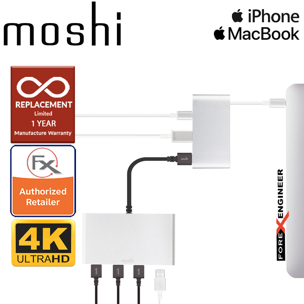 Moshi USB-C Multiport Adapter 3-in-1 hub ( USB-C - HDMI - Micro USB ) - Silver - Forexengineer -Malaysia- 4712052319370
