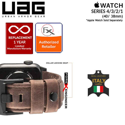 UAG Leather Strap for Apple Watch Series 7 - SE - 6 - 5 - 4 - 3 - 2 - 1 ( 41mm - 40mm - 38mm ) - Made with Italian Leather - Brown - Forexengineer-malaysia