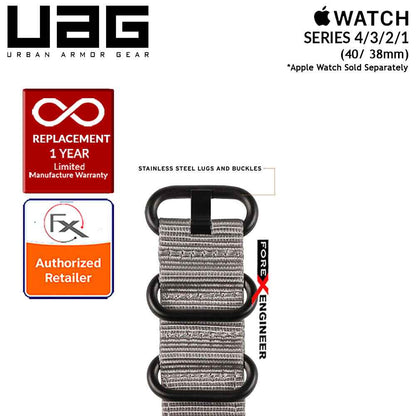 UAG Nato Strap for Apple WatchSeries 7 - SE - 6 - 5 - 4 - 3 - 2 - 1 ( 41mm - 40mm - 38mm ) - High Strength Nylon Weave - Grey - Forexengineer-malaysia