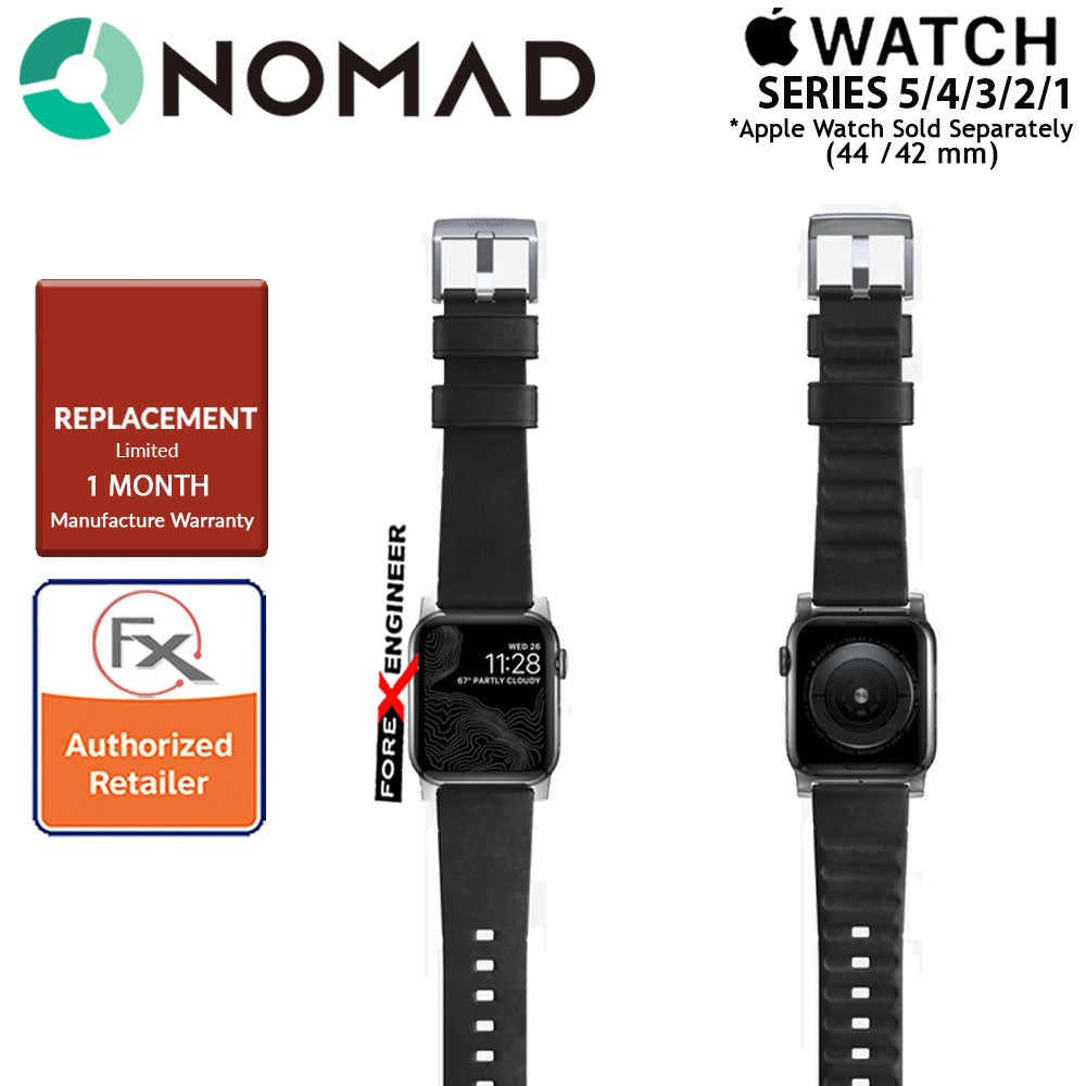 Nomad Active Strap Waterproof Black Leather for Apple Watch Series 7 - SE - 6 - 5 - 4 - 3 - 2 - 1 ( 45mm - 44mm - 42mm ) ( Silver Hardware ) ( Barcode : 856500018324 )