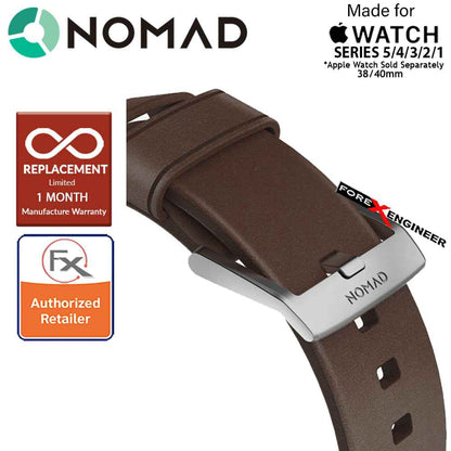 [ONLINE EXCLUSIVE] Nomad Modern Leather Strap Apple Watch Series 7 - SE - 6 - 5 - 4 - 3 - 2 - 1 ( 41mm - 40mm - 38mm ) - Rustic Brown Leather with Silver Hardware ( Barcode : 855848007489 )