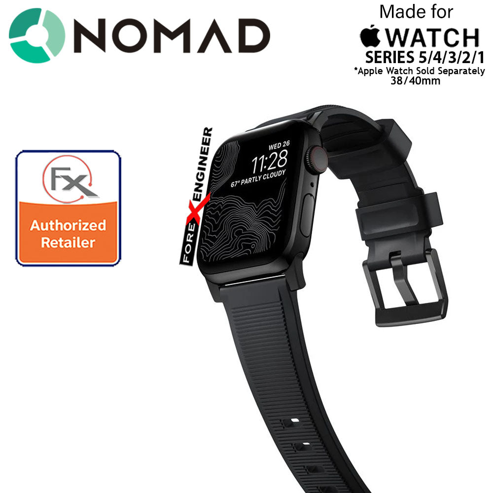 Nomad Rugged Strap Version 2 for Apple Watch Series 7 - SE - 6 - 5 - 4 - 3 - 2 - 1 ( 41mm - 40mm - 38mm ) - Black ( Barcode: 856500018751 )