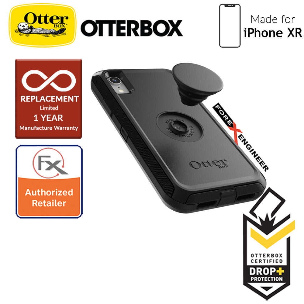 OTTER + POP Defender for iPhone XR - Rugged Protective Case with PopSockets - Black