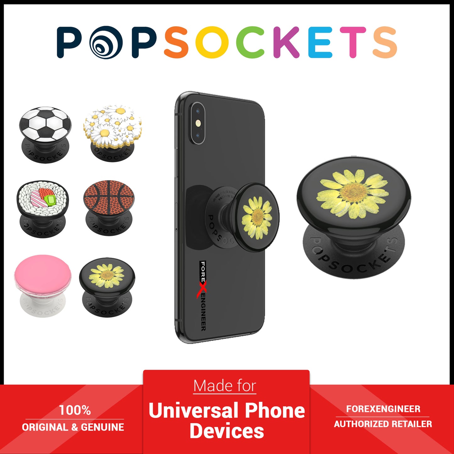 PopSockets Swappable PopGrip Premium Soccer Ball