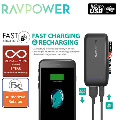 RavPower RP-PB060 Portable Charger 6700mAh - Candy bar Sized Pocket Power Bank - Black - Forexengineer-malaysia