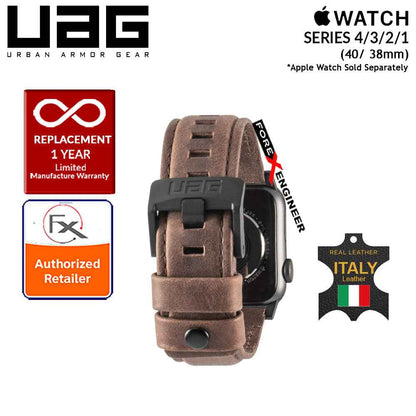 UAG Leather Strap for Apple Watch Series 7 - SE - 6 - 5 - 4 - 3 - 2 - 1 ( 41mm - 40mm - 38mm ) - Made with Italian Leather - Brown - Forexengineer-malaysia