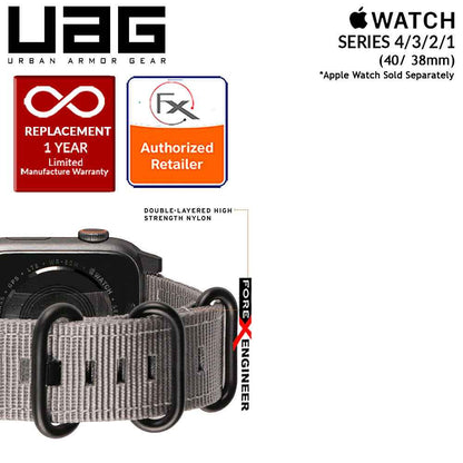 UAG Nato Strap for Apple WatchSeries 7 - SE - 6 - 5 - 4 - 3 - 2 - 1 ( 41mm - 40mm - 38mm ) - High Strength Nylon Weave - Grey - Forexengineer-malaysia