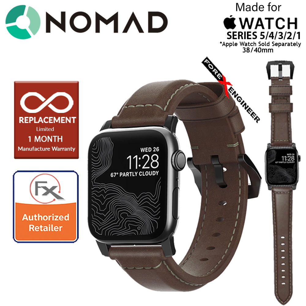 Nomad Traditional Leather Strap Apple Watch Series 7 - SE - 6 - 5 - 4 - 3 - 2 - 1 ( 41mm - 40mm - 38mm ) - Rustic Brown Leather with Black Hardware ( Barcode : 855848007359 )