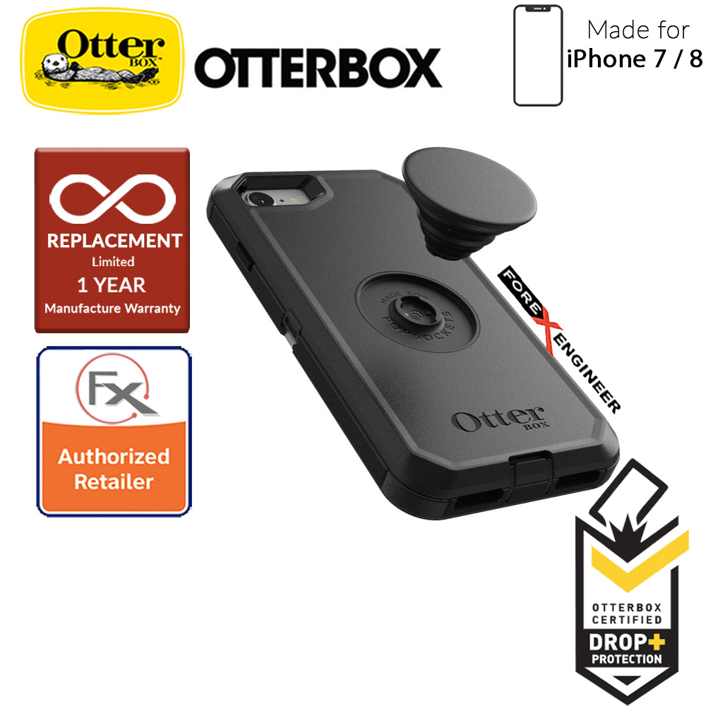 OTTER + POP Defender for iPhone 7 - 8 - Rugged Protective Case with PopSockets - Black