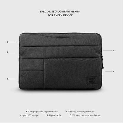 UNIQ Cavalier 2 in 1 Laptop Sleeve fit up to 15" Laptop with organise compartments - Black (Barcode: 8886463663547 )