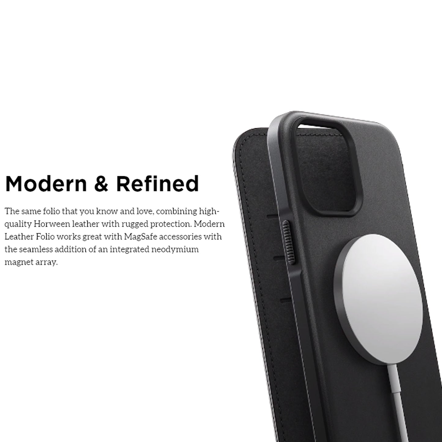 [ONLINE EXCLUSIVE] Nomad Modern Leather Folio Rugged Case for iPhone 13 Pro 6.1" 5G - MagSafe Compatible - Black (Barcode: 856500010786 )