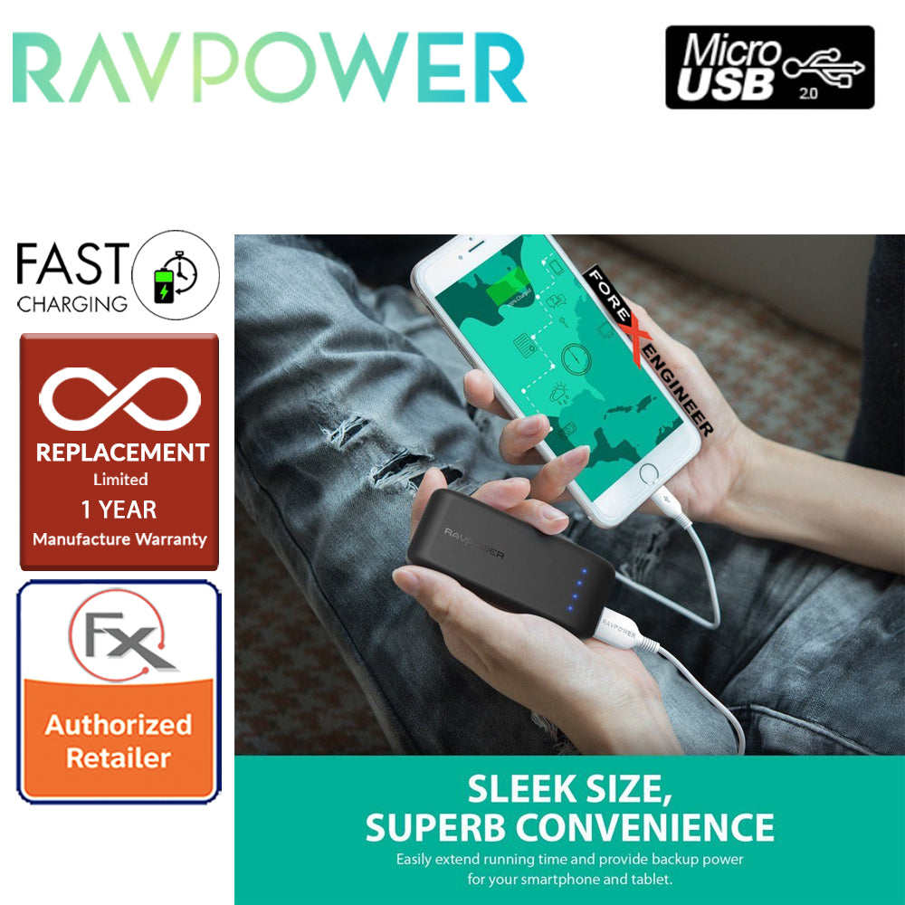 RavPower RP-PB060 Portable Charger 6700mAh - Candy bar Sized Pocket Power Bank - Black