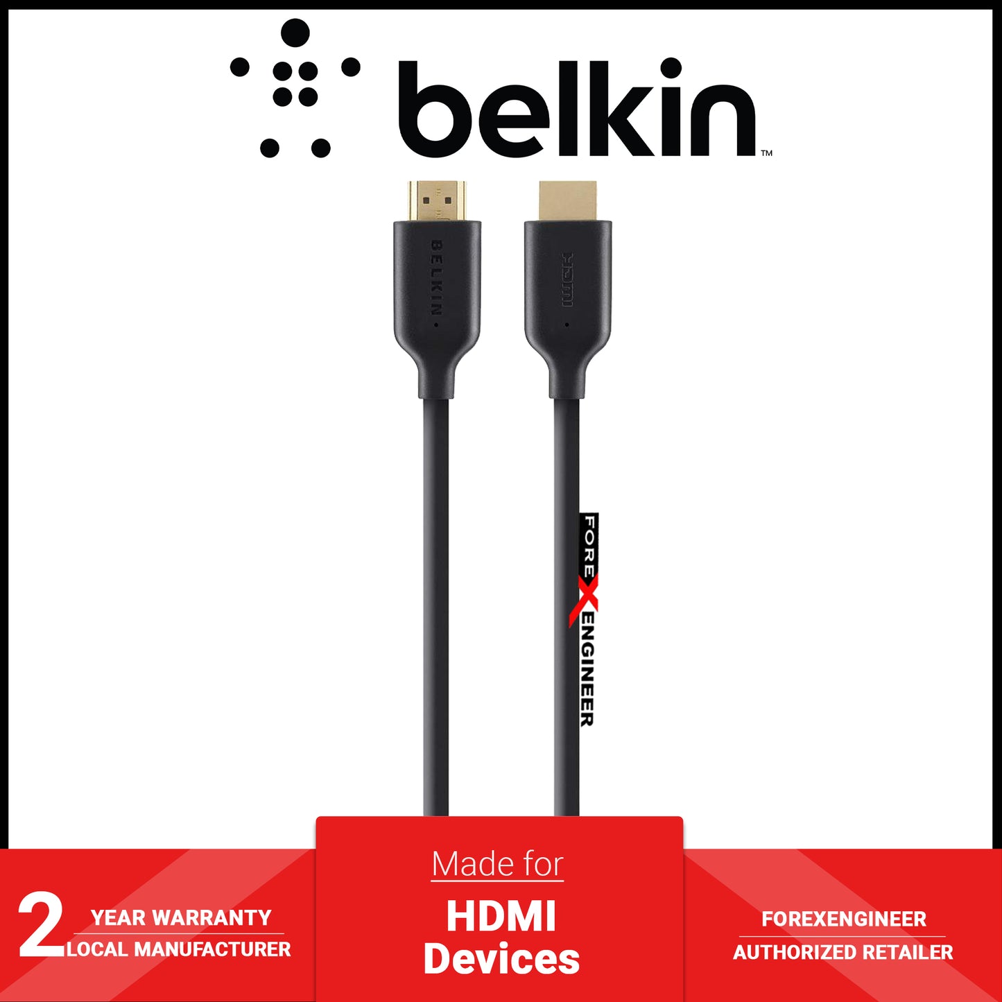 BELKIN High Speed HDMI Cable with Ethernet and 4K Supported ( 1 Meter ) - HDMI-to-HDMI - Black (Barcode: 745883713059 )