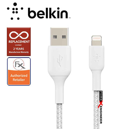 Belkin BOOST↑CHARGE™ Braided Lightning to USB-A Cable 1M - White (Barcode : 745883788736)