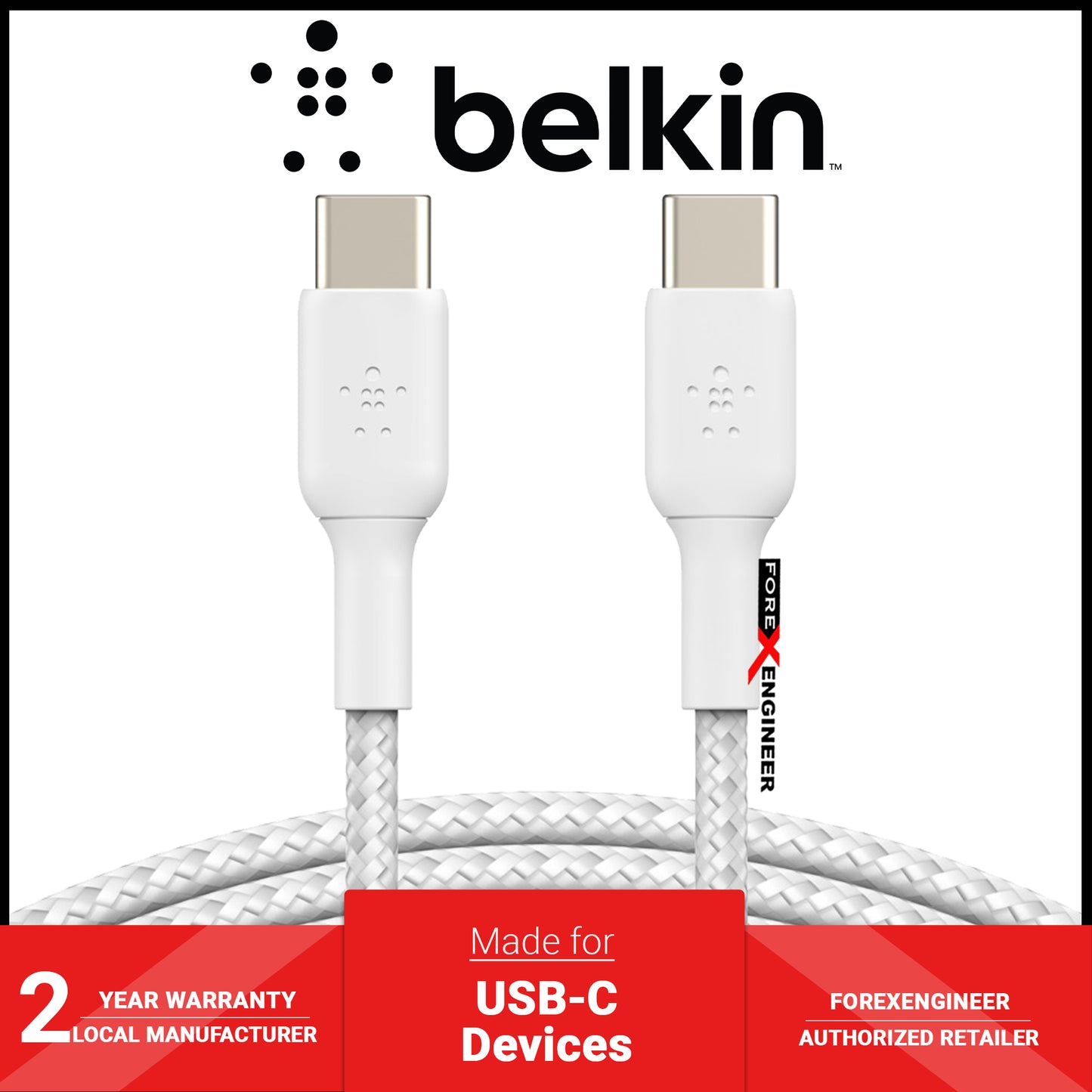 Belkin BOOST↑CHARGE™ Braided USB-C to USB-C Cable 1m - White (Barcode: 745883788286 )