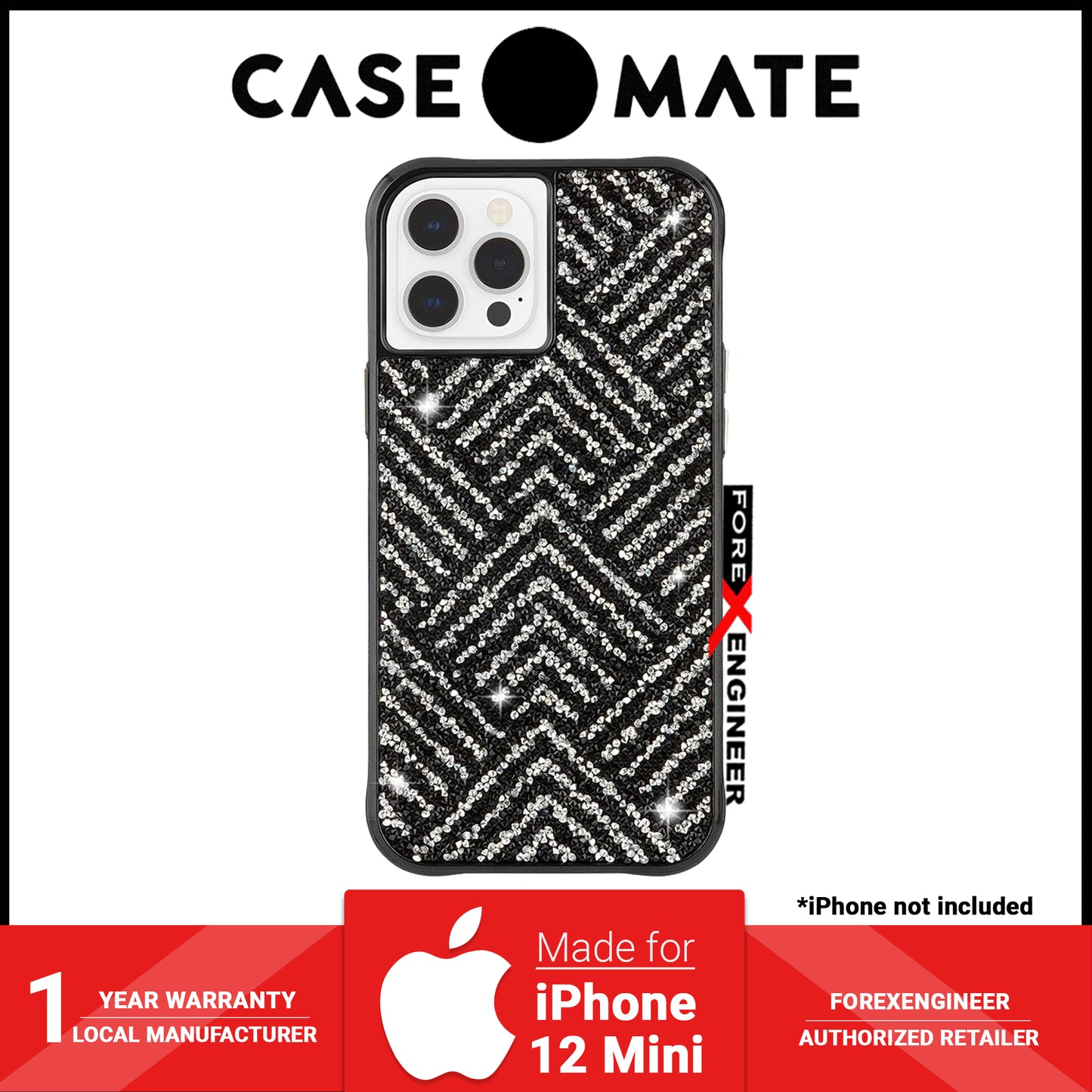 Case Mate Brilliance for iPhone 12 Mini 5.4 5G - Herringbone - Black with Micropel (Barcode: 846127196581 )