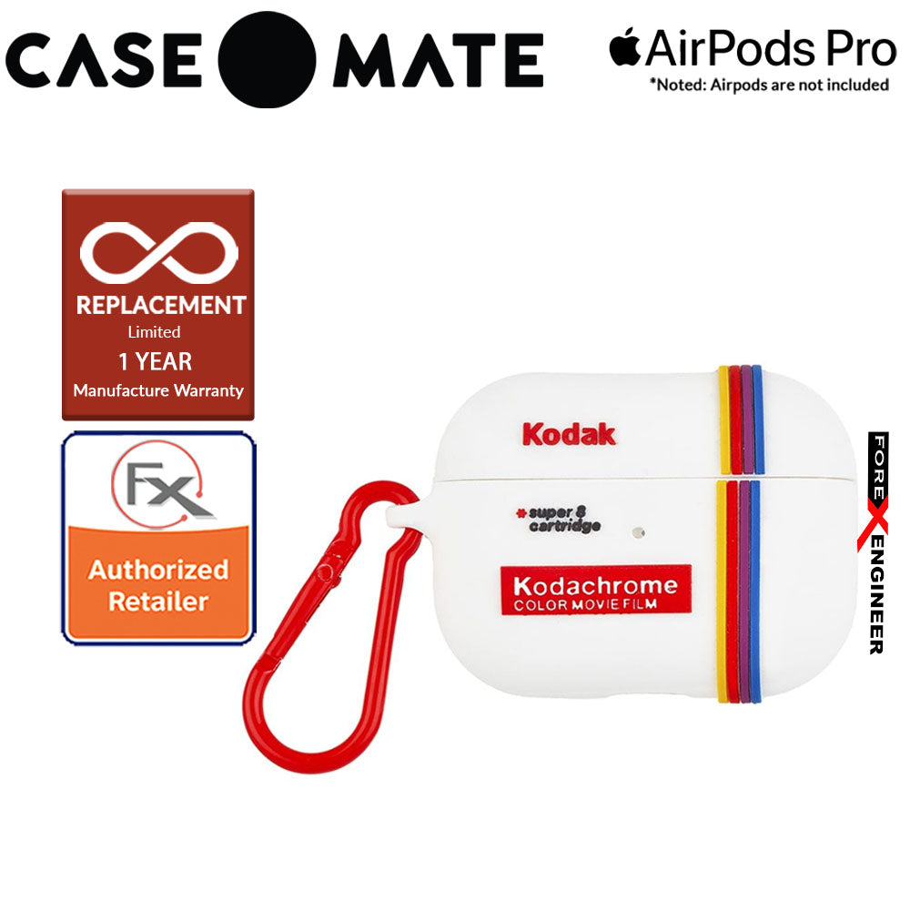 Case Mate Kodak Case for Airpods Pro - White with Kodachrome Stripes with Red Carabiner Clip ( Barcode : 846127191111 )