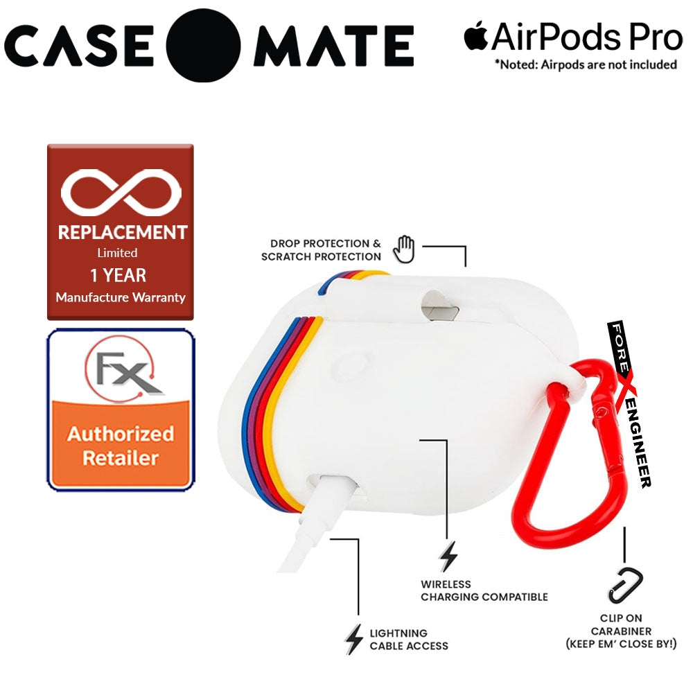 Case Mate Kodak Case for Airpods Pro - White with Kodachrome Stripes with Red Carabiner Clip ( Barcode : 846127191111 )