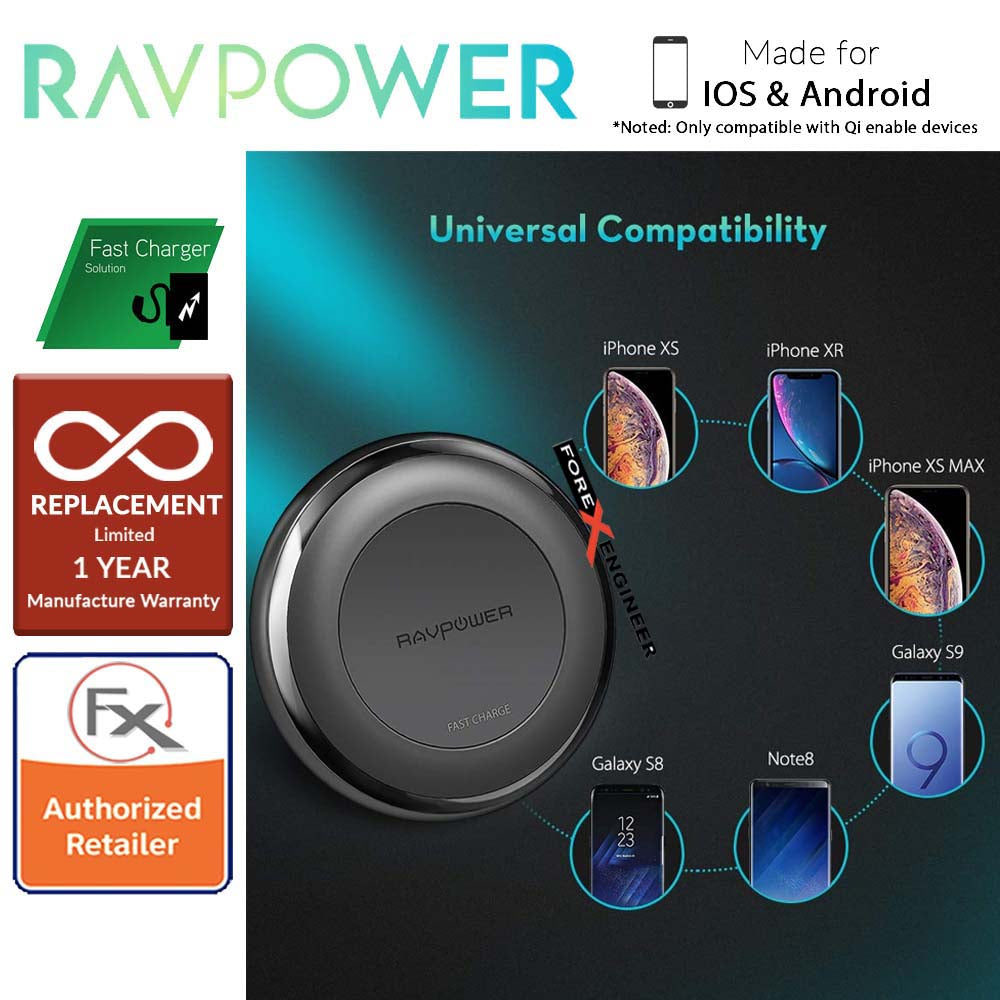 RAVPower Fast Wireless Charging Pad 7.5W - 10W with Quick Charge 3. 0 Adapter (wireless charging station)