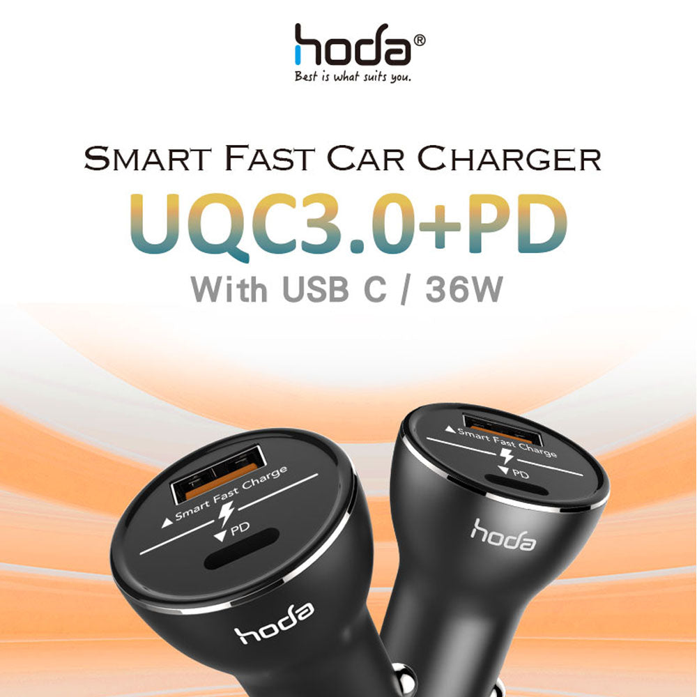 [RACKV2_CLEARANCE] HODA Dual Smart Fast Car Charger UQC3.0+PD (Type-C-36W) - (Barcode : 4713381512982 )