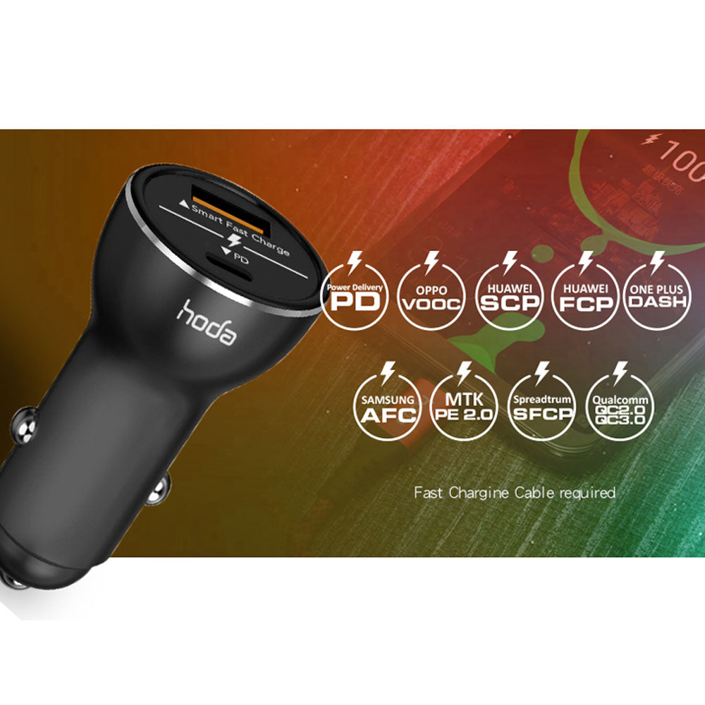 [RACKV2_CLEARANCE] HODA Dual Smart Fast Car Charger UQC3.0+PD (Type-C-36W) - (Barcode : 4713381512982 )